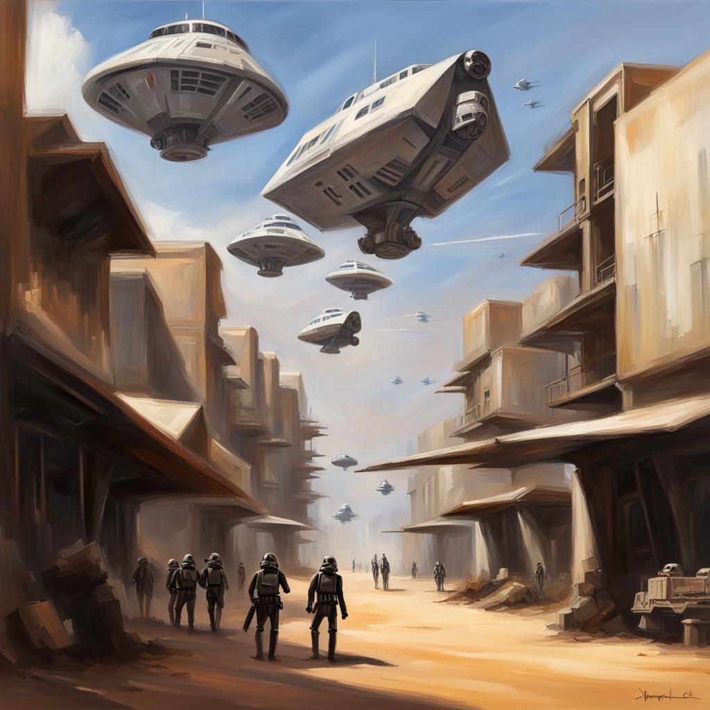 Star Wars Smugglers' Town: Imperial Patrol in Oil Painting