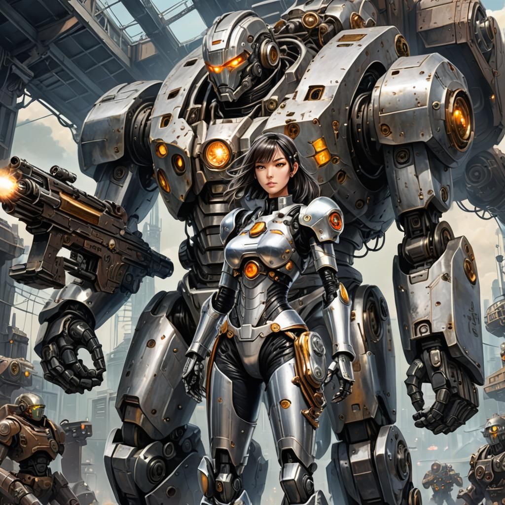 Cyborg Girl, Iron Golem, and Steampunk Starship