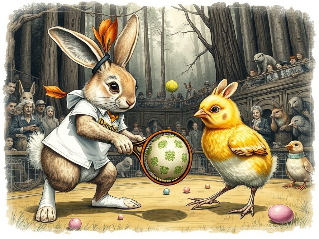 Bunny and Chick Tennis Match in Enchanted Forest Arena