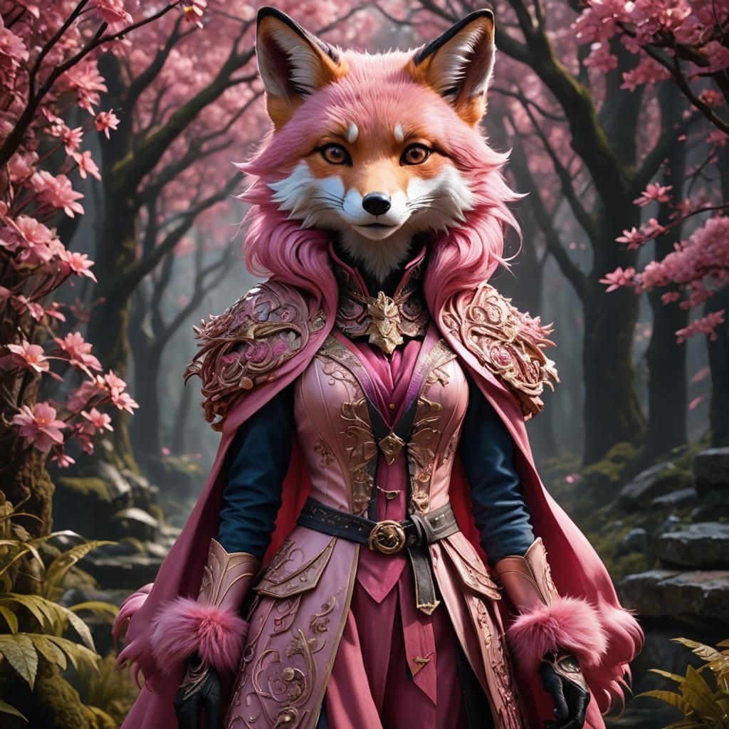 Anthropomorphic Pink Fox in Detailed Matte Painting