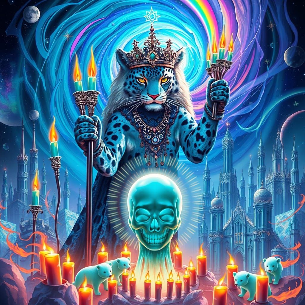 Majestic Blue Leopard King in Cosmic Astral Illustration