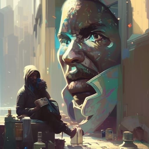 Homeless People Portrait in Hyperdetailed Digital Art