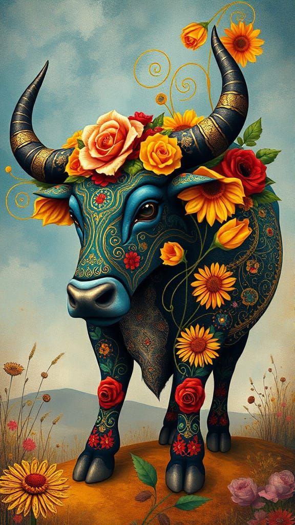 Golden Taurus in Klimt's Ornate Splendor