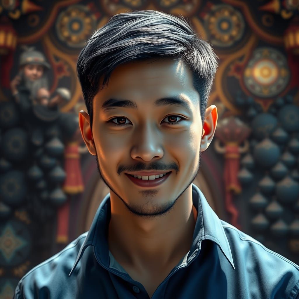 Photorealistic Fantasy Portrait of a Gentle Asian Man