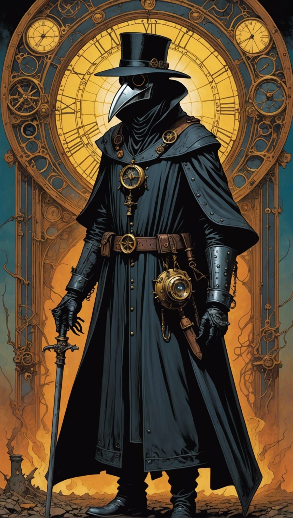 Steampunk Plague Doctor in Psychedelic Moebius Style