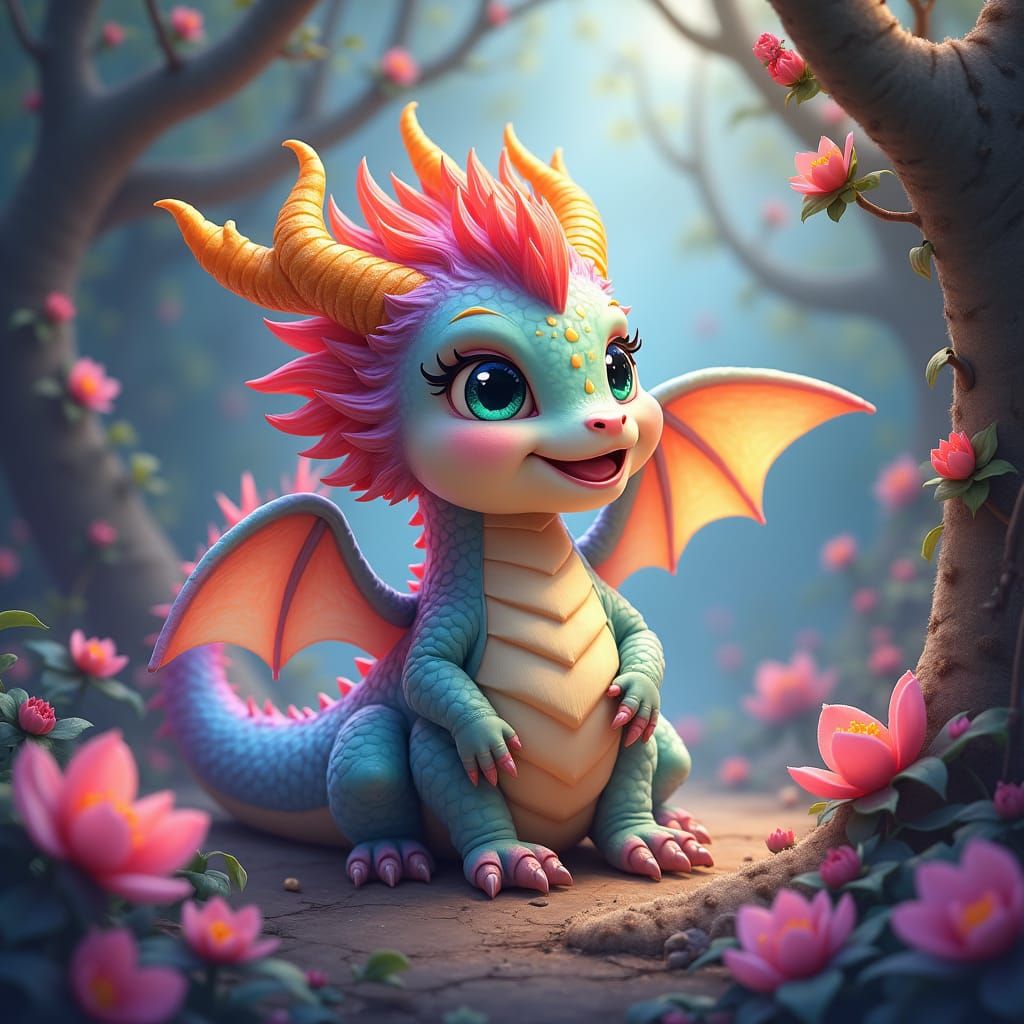 Rainbow Luck Dragon in Whimsical Dreamscape