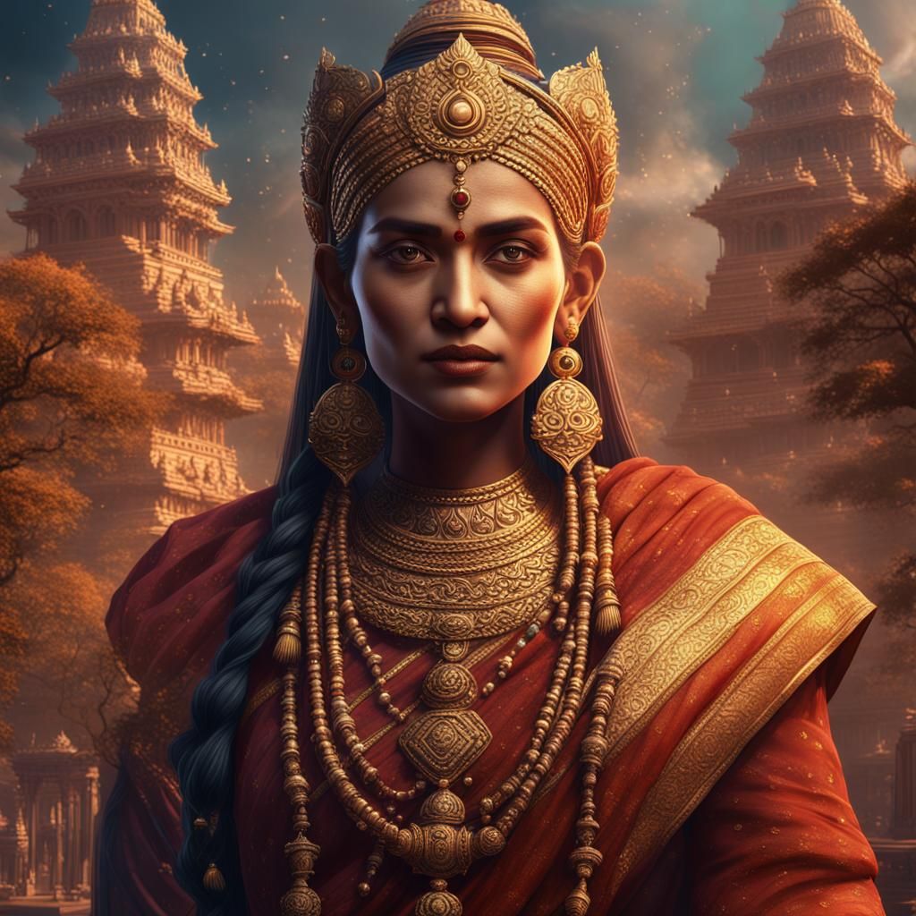 Ancient Female Guru in India: Detailed Matte Painting