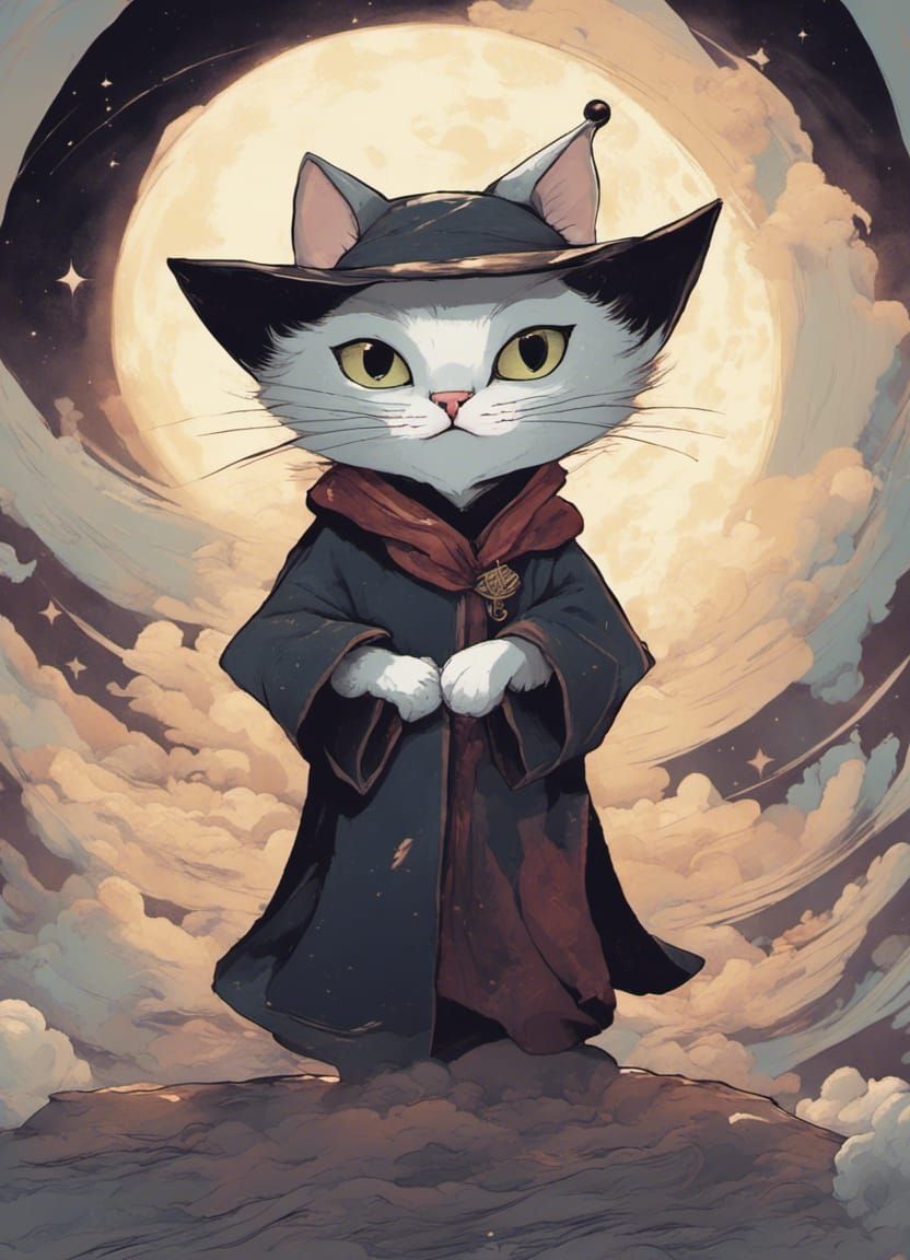 Anthropomorphic Cat Wizard in Cinematic Style