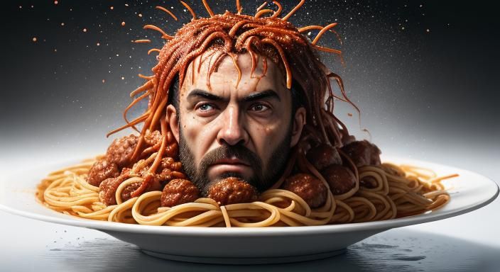Man Submerged in Spaghetti Bolognese, 3D Photography