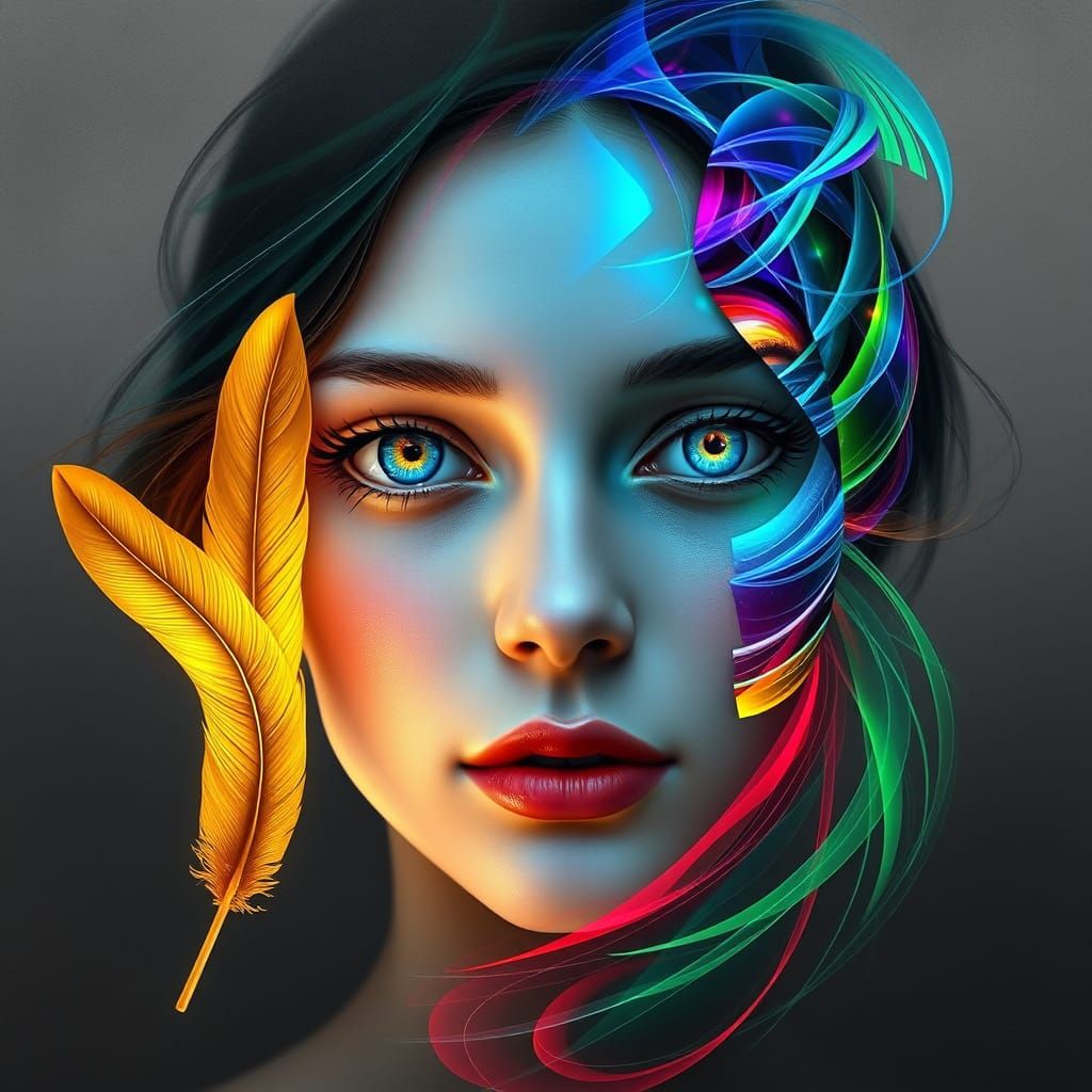 Ethereal Woman's Face in Swirling Geometric Patterns