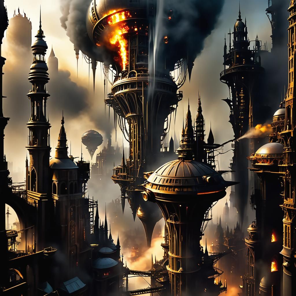 Biomechanical Spires in Steampunk Mad Max Metropolis