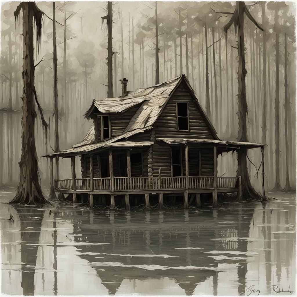 Sinister Louisiana Swamp Log Cabin