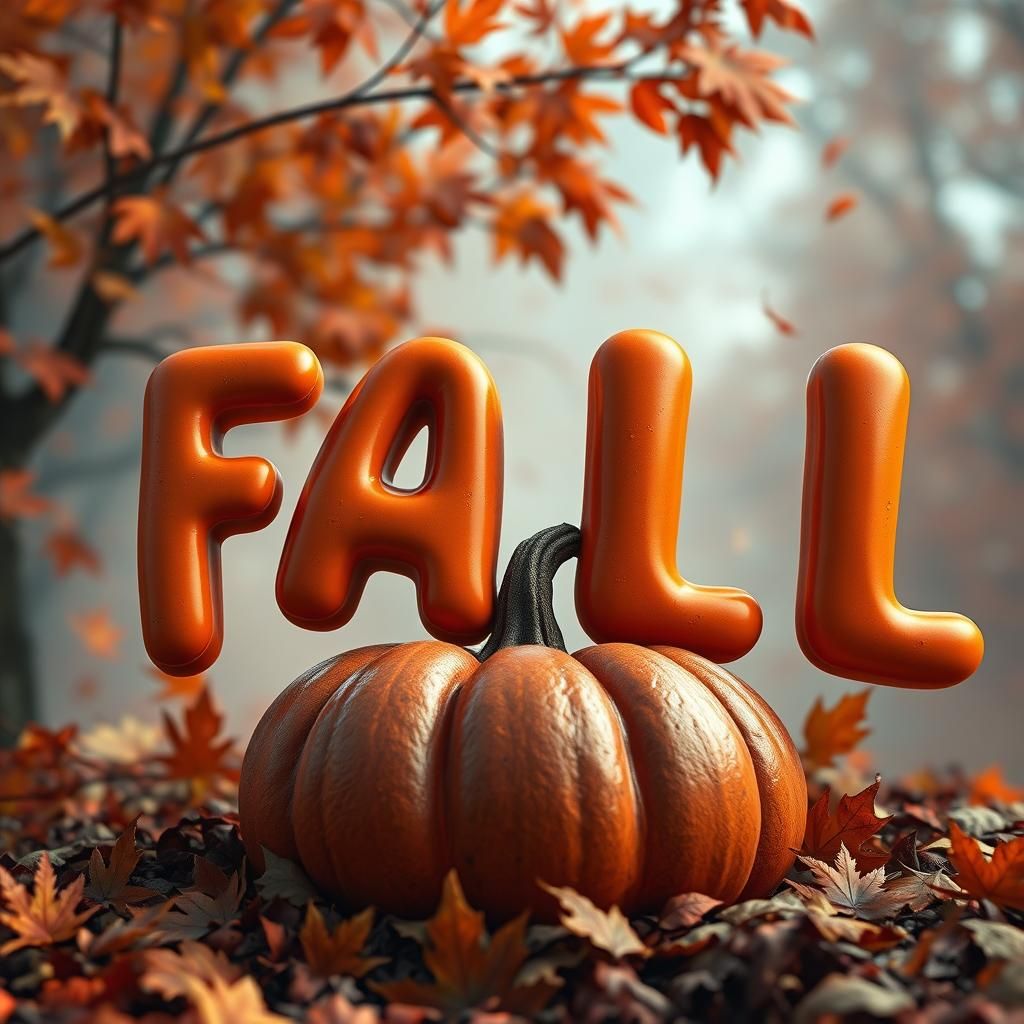 Whimsical Autumn Scene with Bubble Lettering