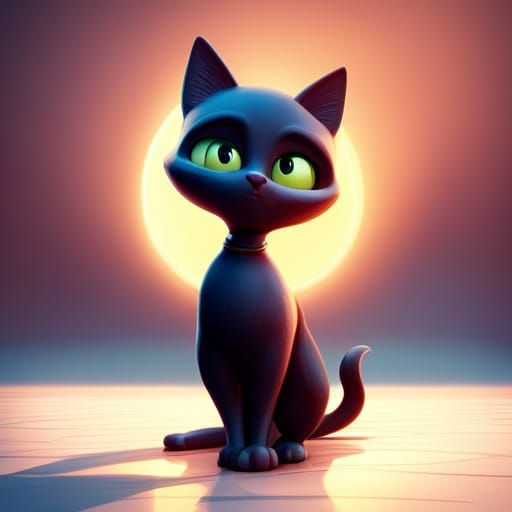 Black Cat in Pixar-Inspired 3D Style