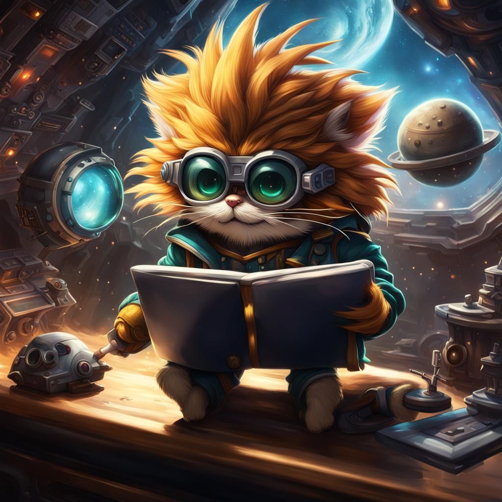 Heimerdinger Repairs Spaceship with Teemo in Space Art