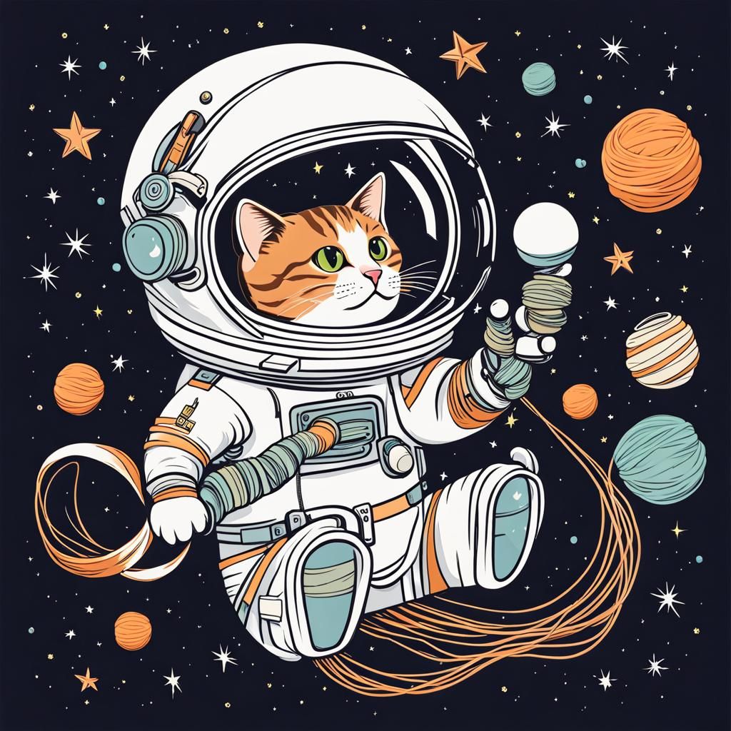 Whimsical Astronaut Cat Doodle in Space
