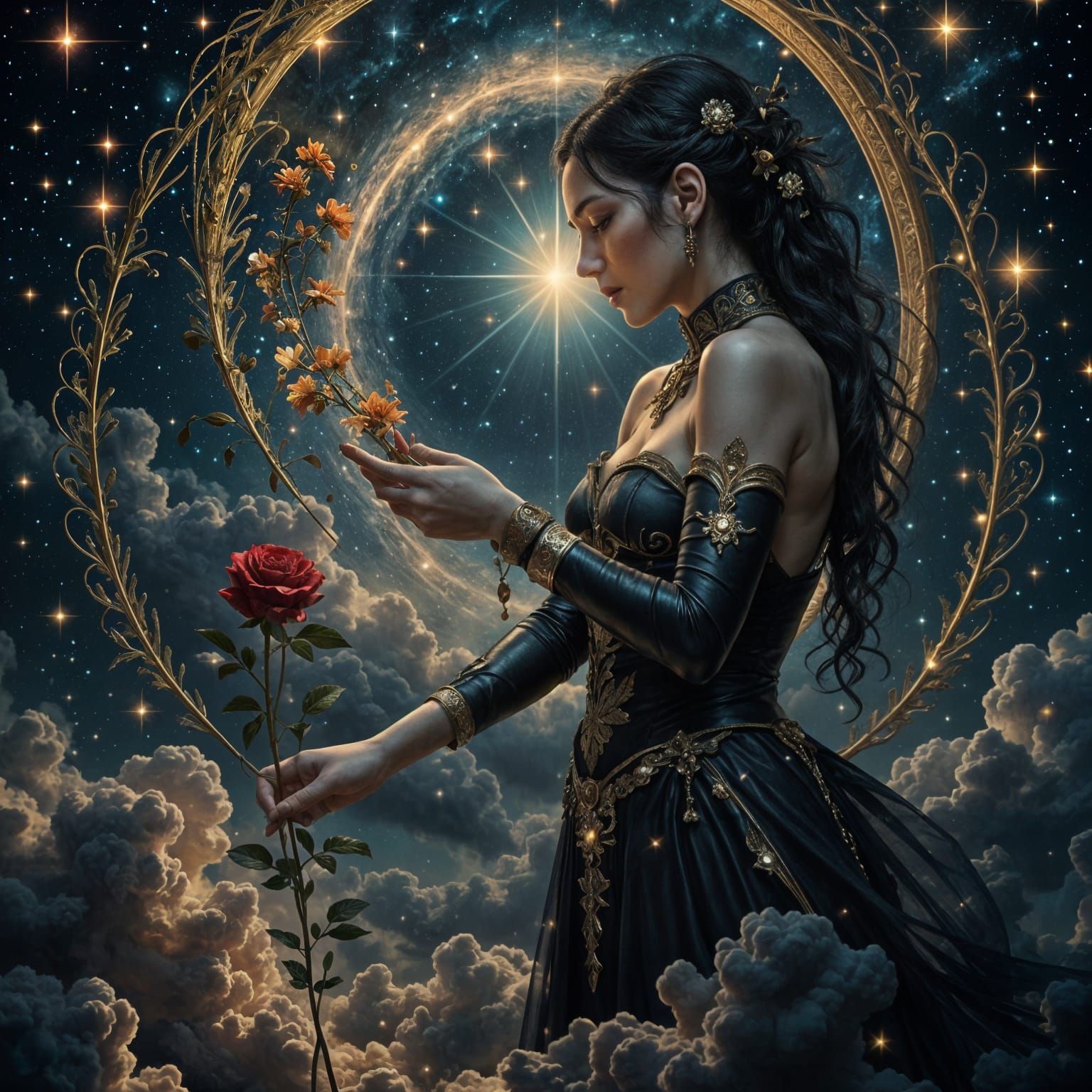 Angel of Death Revitalizes Wilting Flower in Cosmic Scene