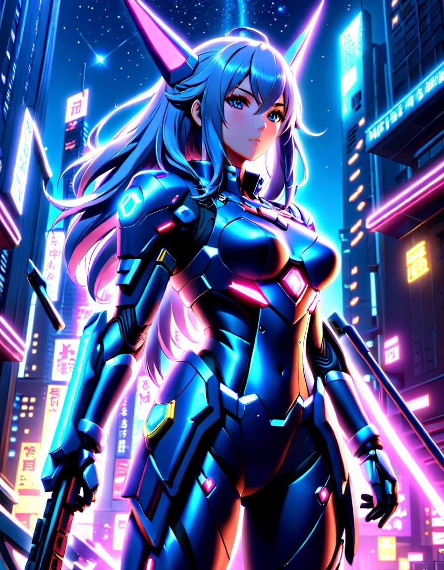 Anime Cyberpunk Girl in Futuristic Armor