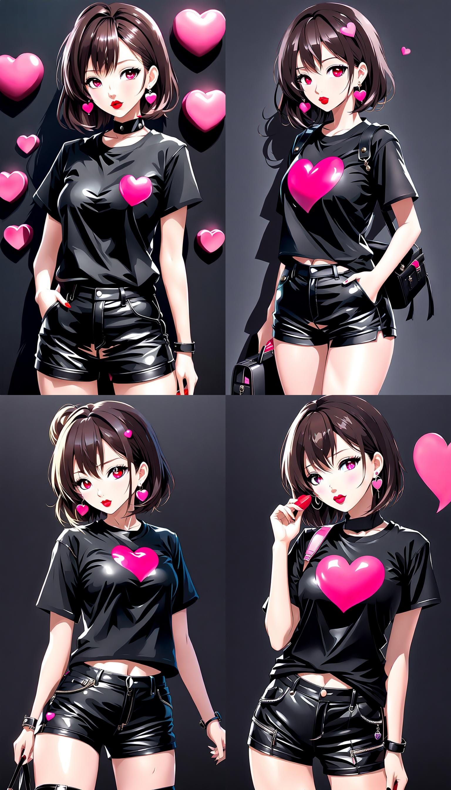 Brunette Girl with Heart Earrings in Anime Style