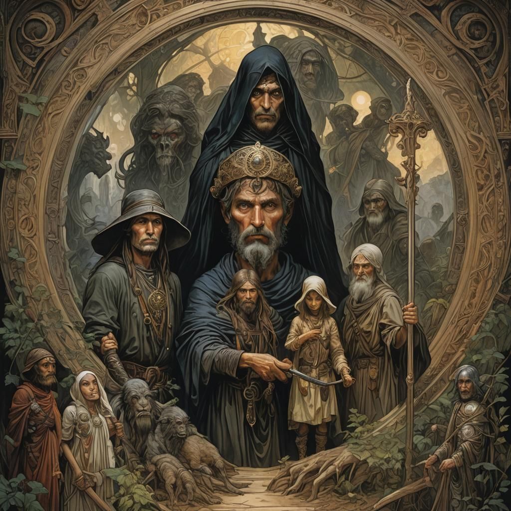 Grimdark Scene in Art Nouveau Style