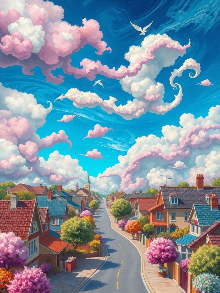 Dreamlike Suburban Landscape in Fine Art Style