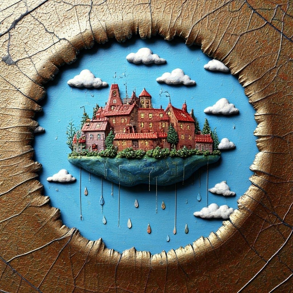 Whimsical Townscape in Vibrant Watercolor Style