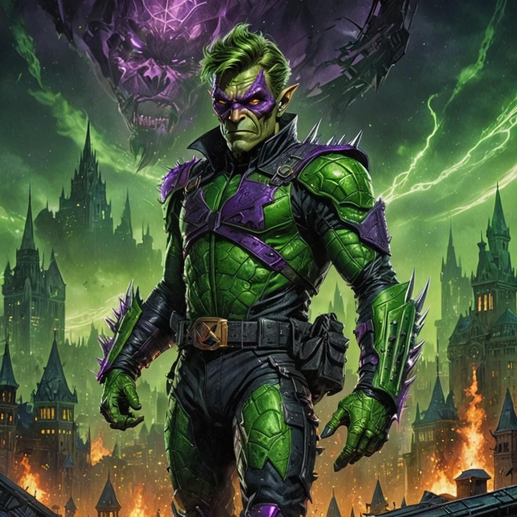 Green Goblin Hero in Cyberpunk Comic Style