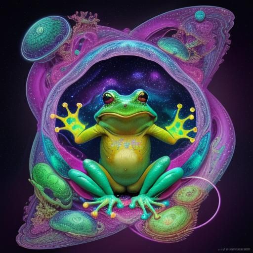Cosmic Frog Fractal in Mixed Media Style