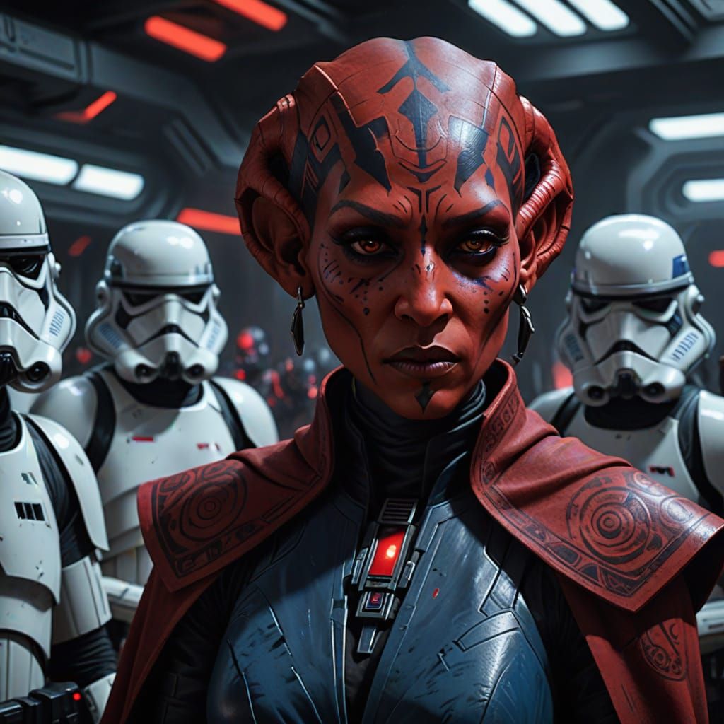 Twi'lek Sith Inspects Stormtroopers in Sci-Fi Concept Art