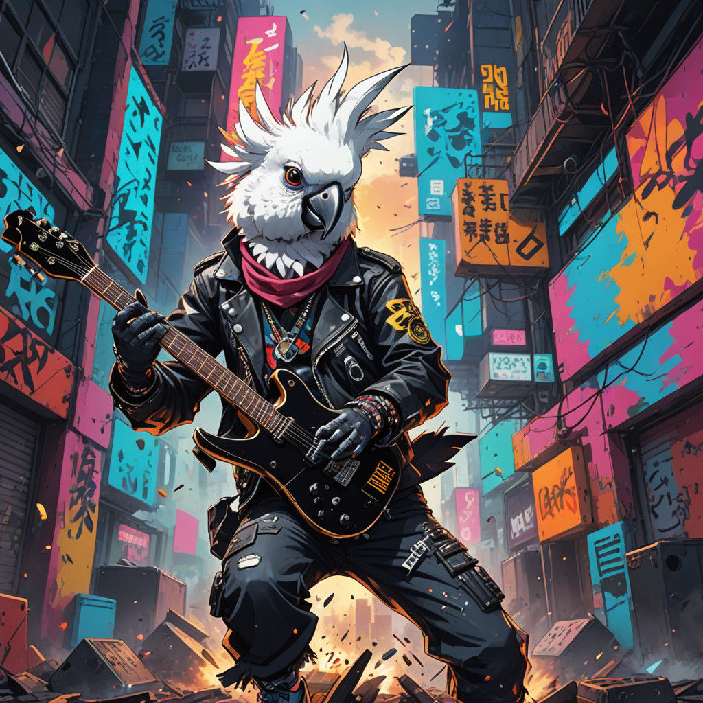 Vibrant Punk Rock Cockatoo Shreds the Stage
