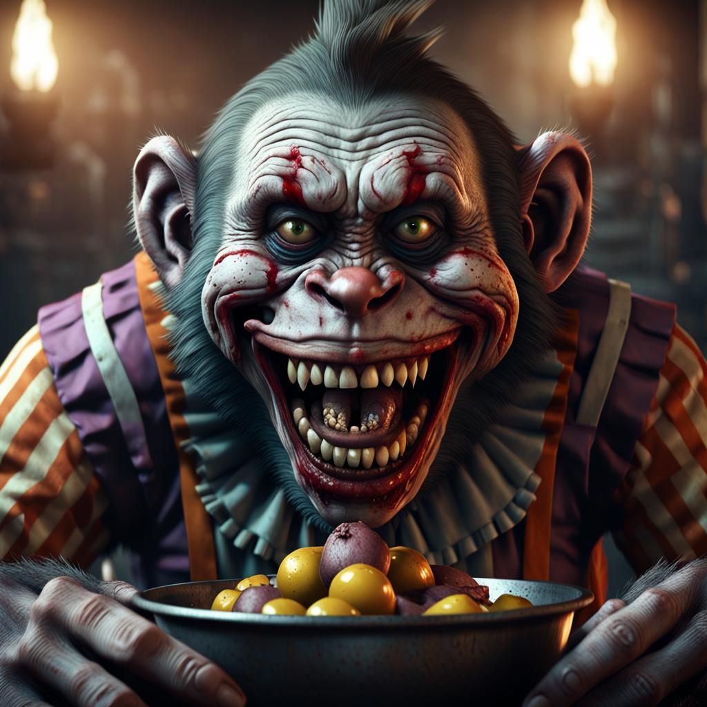 Zombie Monkey Clown Feast in 3D Game Style