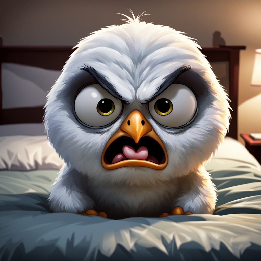Grumpy Cartoon Chick Angered by Alarm Clock