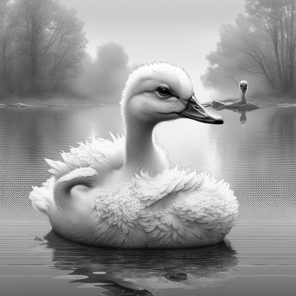 Fluffy Duckling in Cyberpunk Pointillism Style