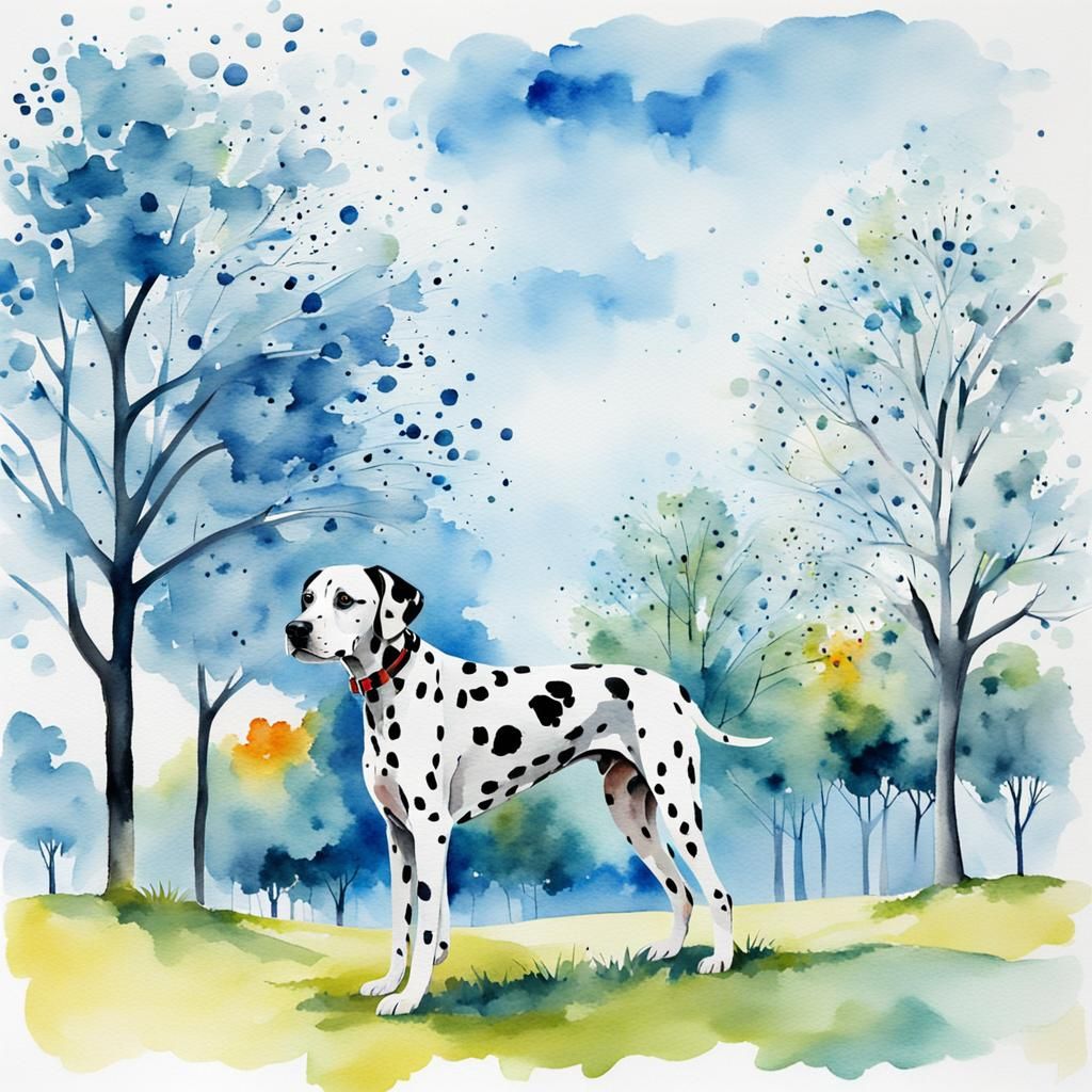 Dalmatian Dog in Park: Abstract Watercolor Art