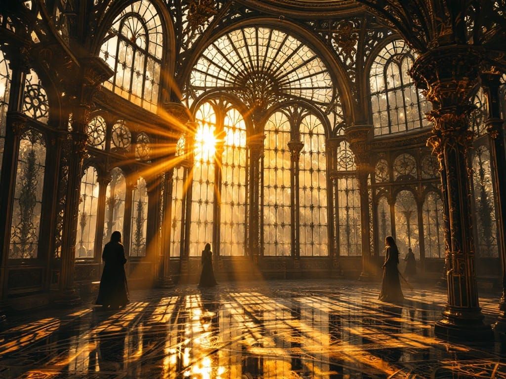 Mystical Realist Palace Interiors in Golden Light