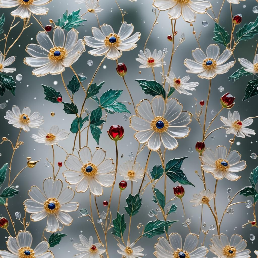 Crystal Cosmos Flower in Falling Snow