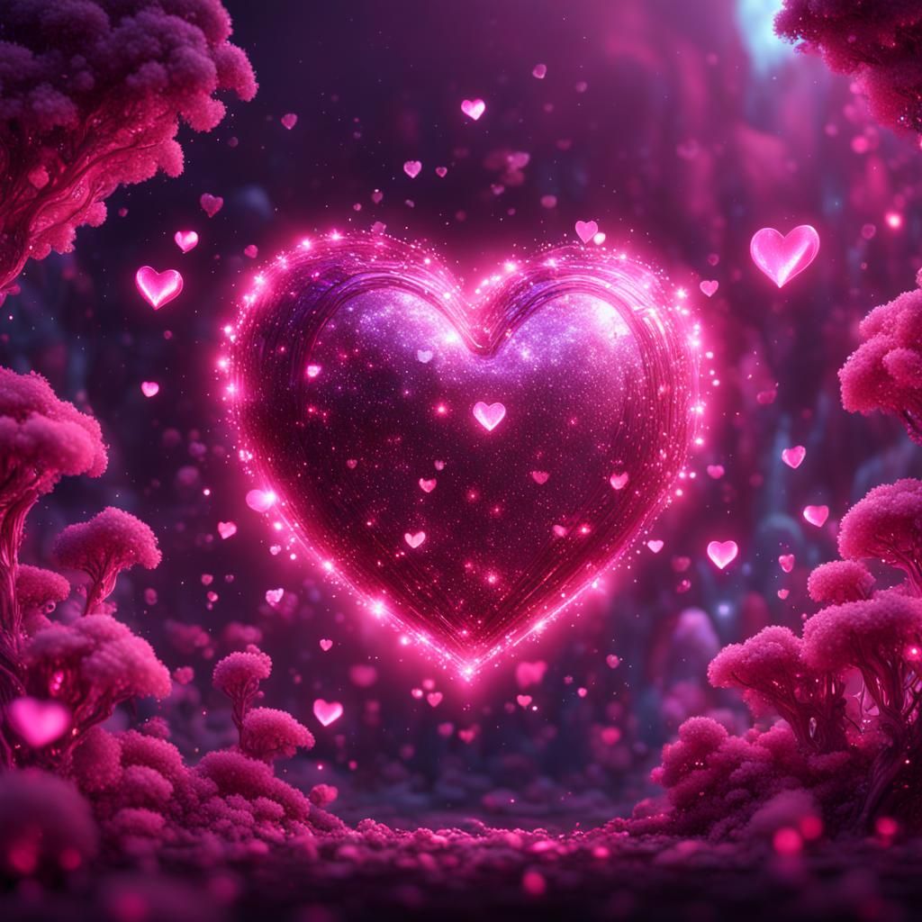 Pink Glittering Heart in Detailed Matte Painting