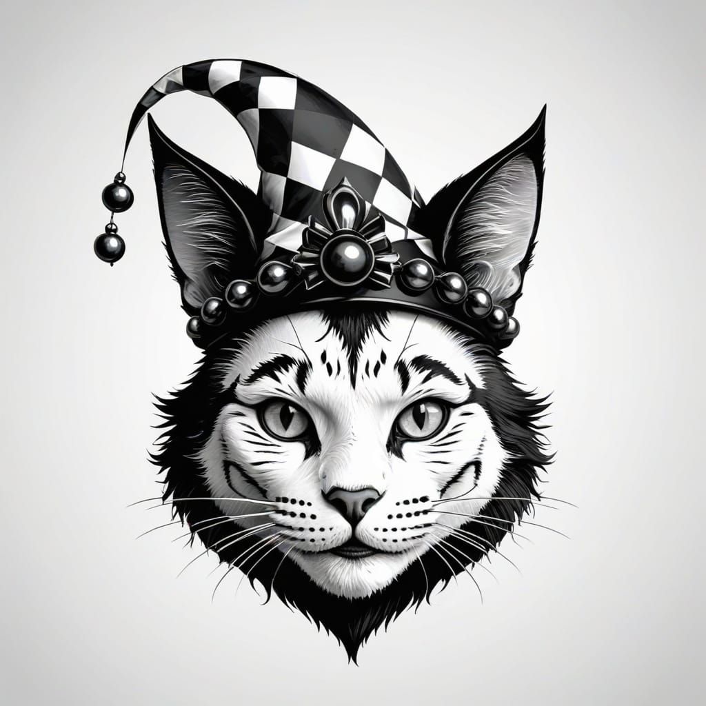 Whimsical Joker Cat in Harlequin Hat