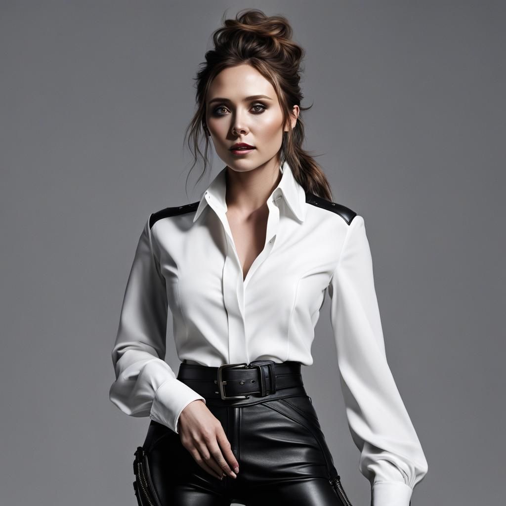 Elizabeth Olsen Ultrarealistic Portrait in Leather