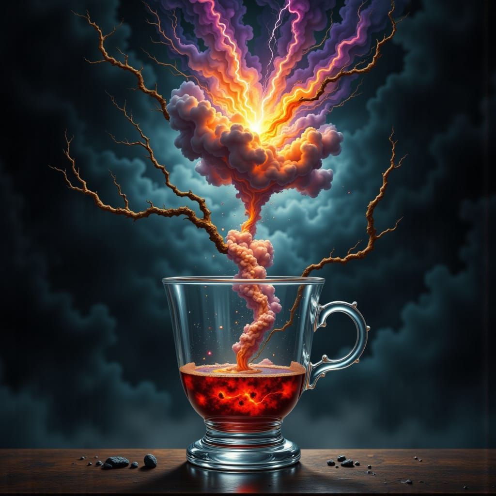 Stormy Steampunk Cityscape in a Glass Cup