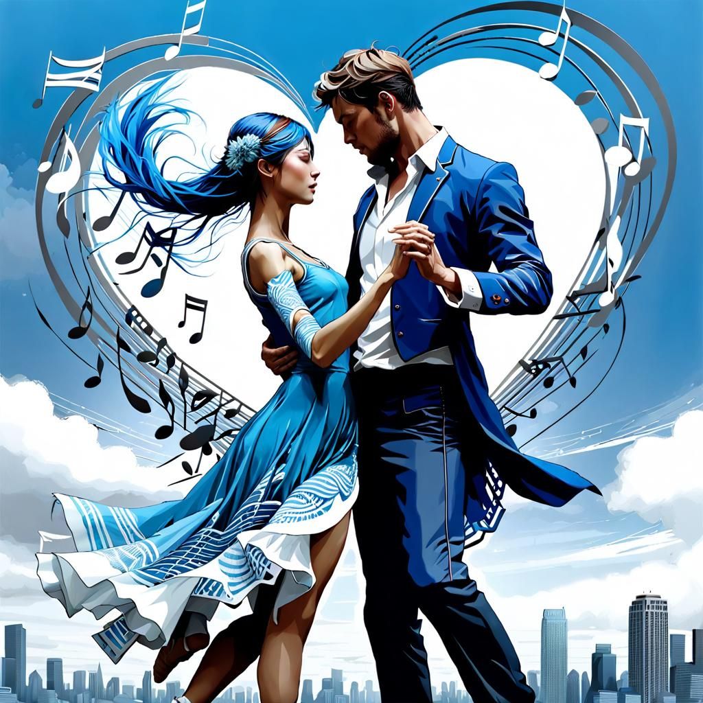 Elegant Blues Dancers Falling in Love: Hyperrealistic Splash...