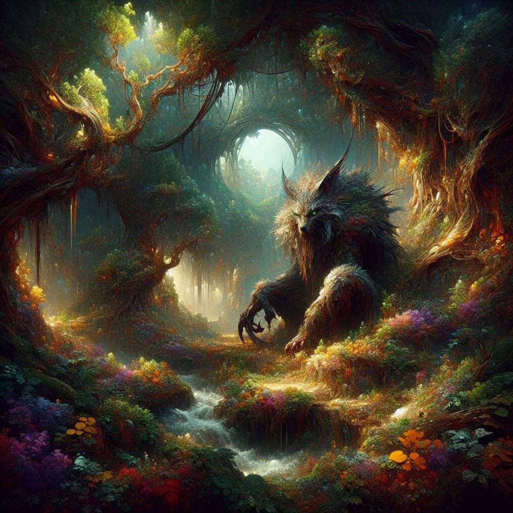 Fantasy Wolverine in Forest: Matte Painting in 8K