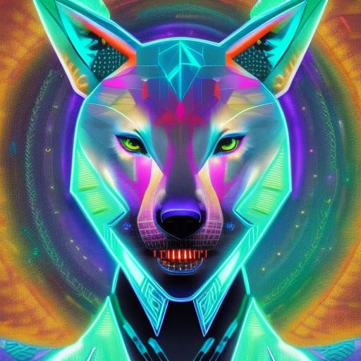 Neon Diamond 3/4 Portrait of Cyberpunk Furry No8 of Elboron One, by Lord Elboron.