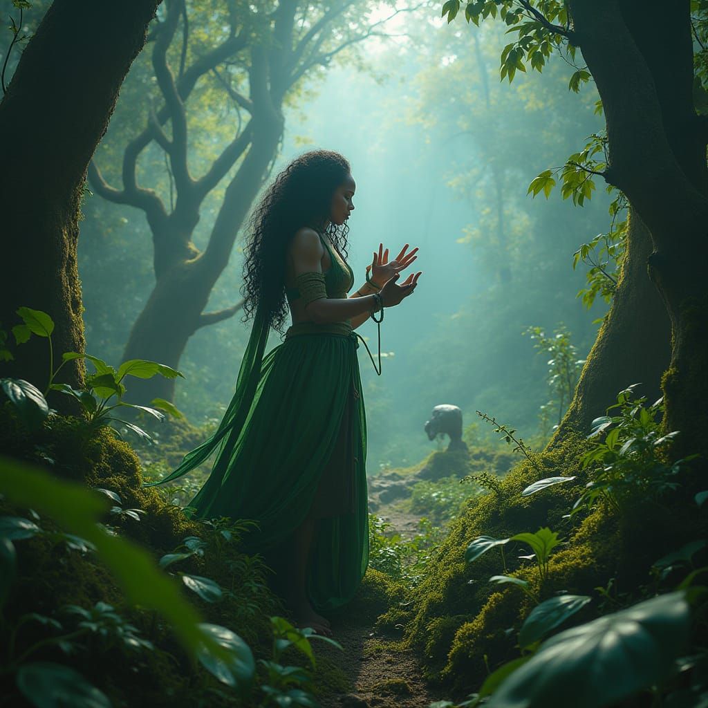 Ancient Ancestor Goddess in Mystical Forest
