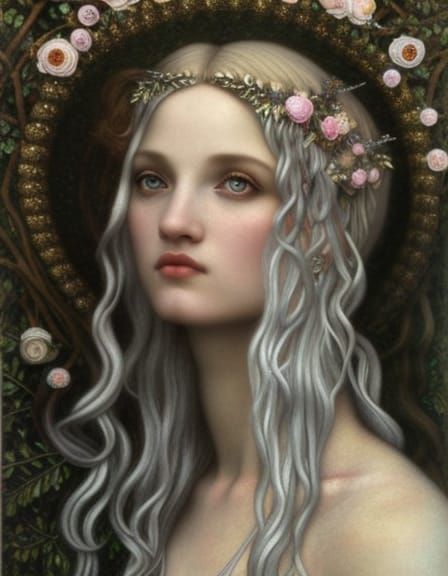 Celtic Beauty with Platinum Hair, Pre-Raphaelite Painting