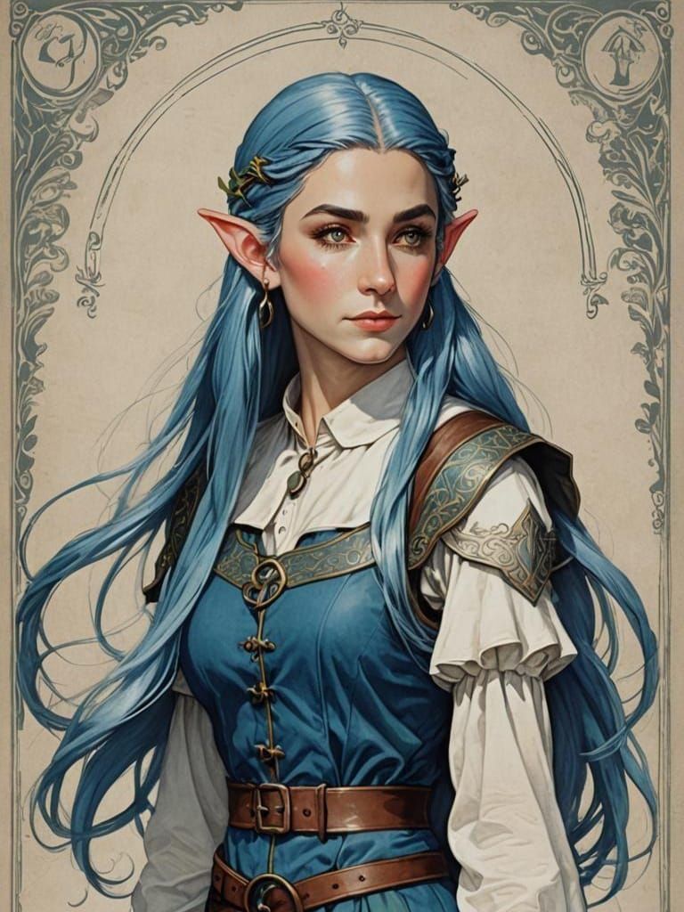 Elf with Antique Key in Colored Ink Poster