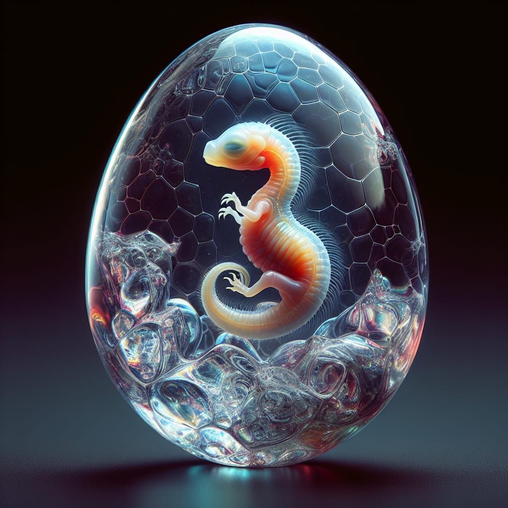 Embryonic Dragon in Gelatin Egg: Hyperrealistic Macro Image