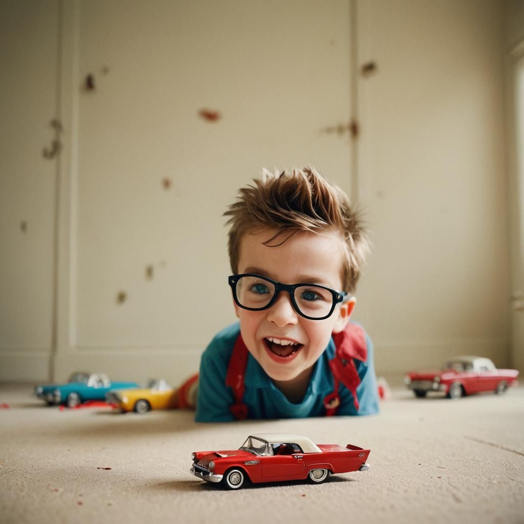 Miniature Red Thunderbird Toy Car in Tilt-Shift Photo