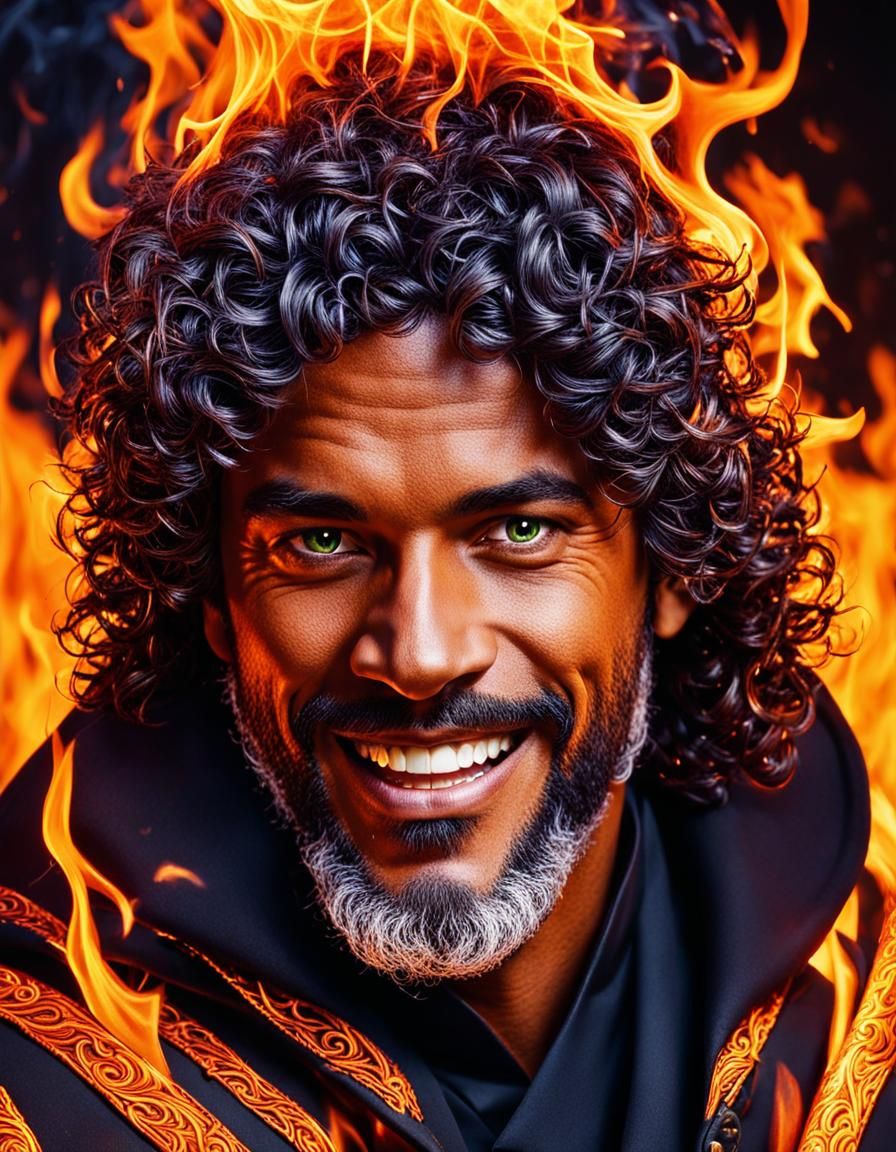 Smiling Fire Wizard Portrait in Inferno