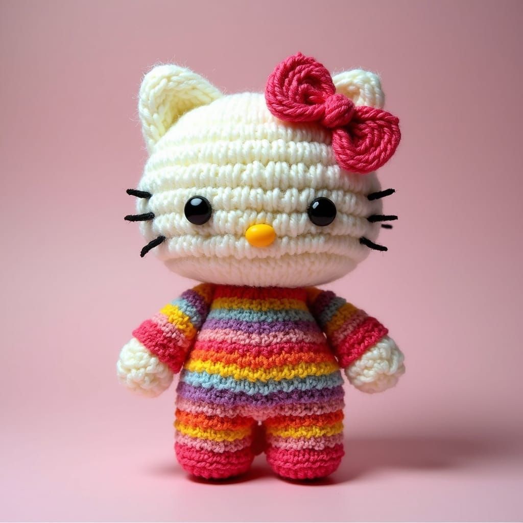 Knitted Yarn Hello Kitty in Cute Pop Art Style